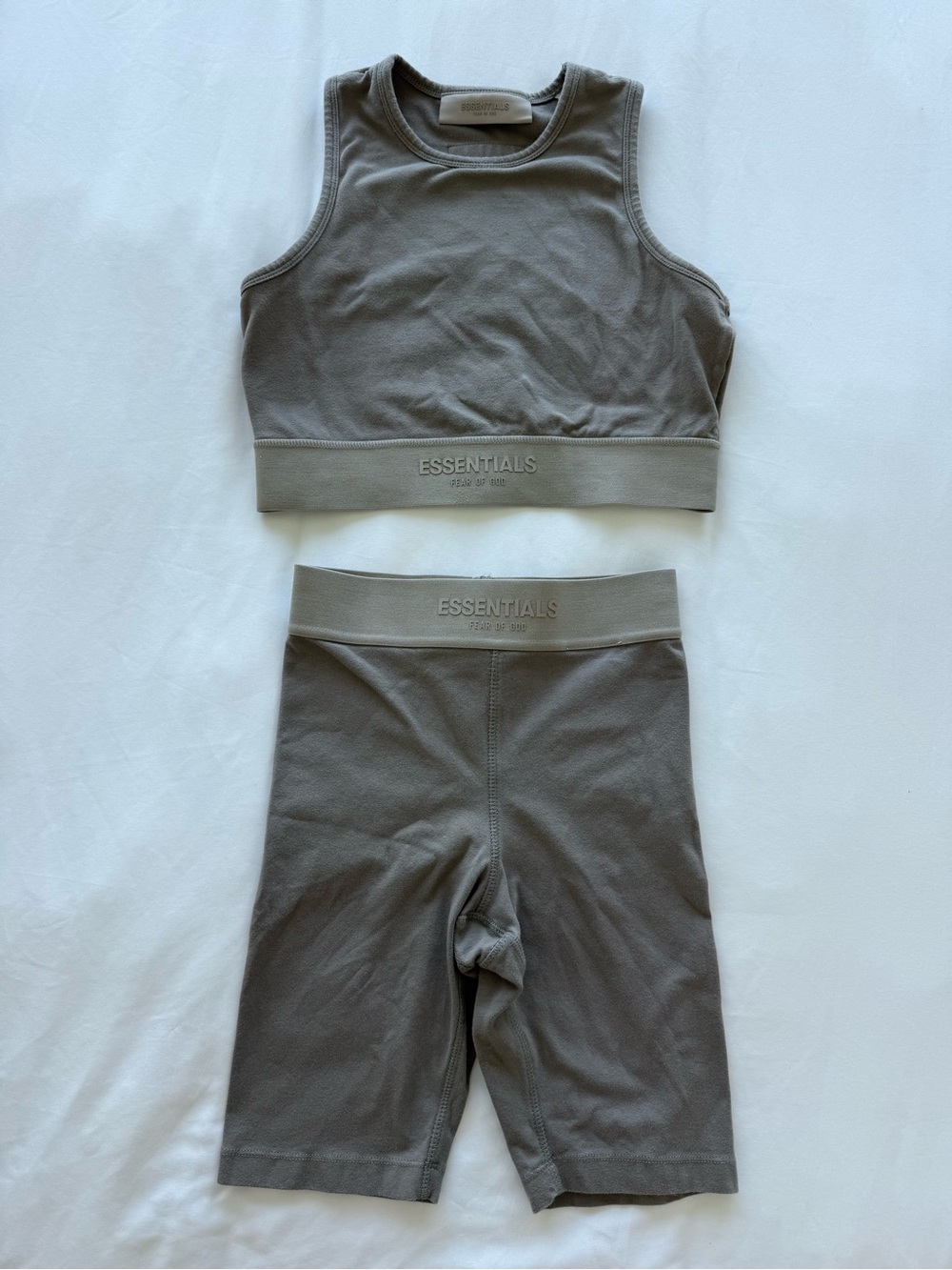Essentials Ribbed Crop Tank & Biker Shorts Set — Taupe Gray